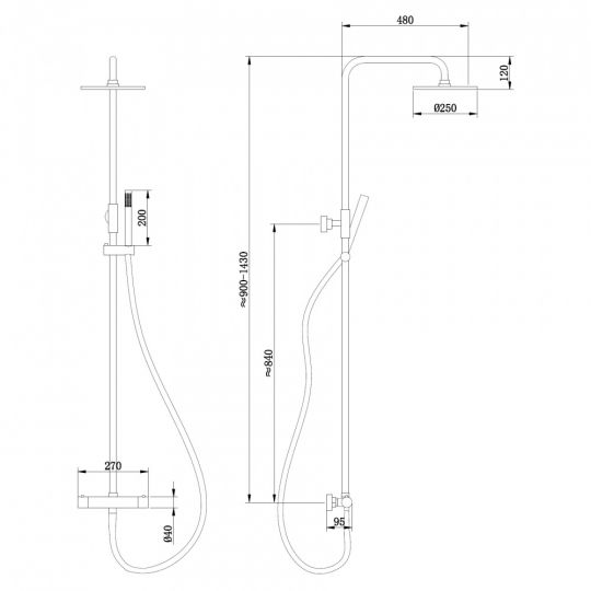 Душевая стойка ABBER Wasser Kreis AF8160NGL с термостатом без излива, никель схема 2