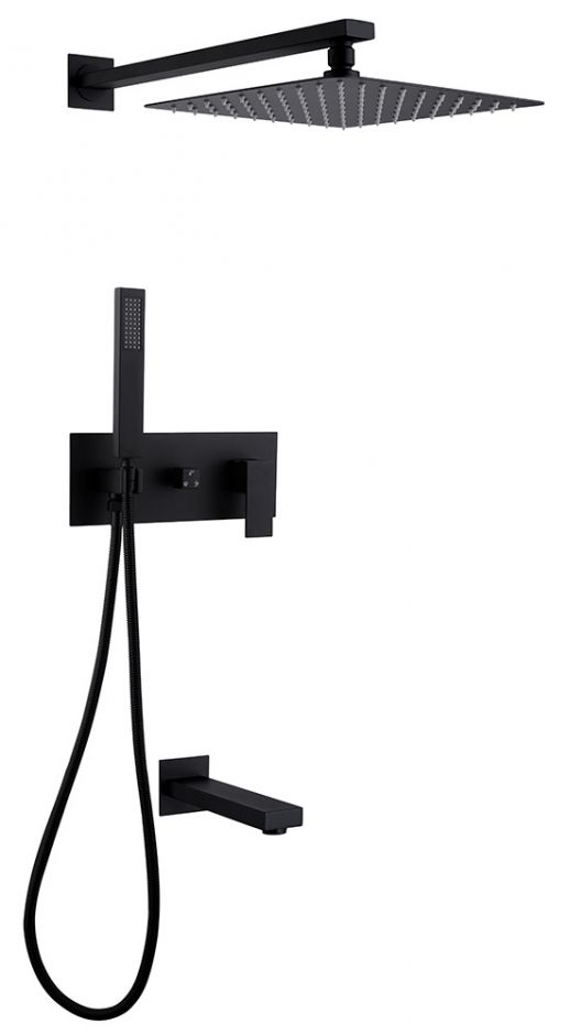 Изображение Душевая система ABBER Daheim AF8217B скрытого монтажа с изливом, черная матовая