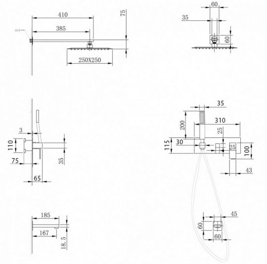 Душевая система ABBER Daheim AF8217SP скрытого монтажа с изливом, сатин схема 2