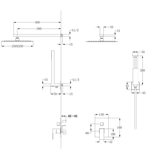 Душевая система ABBER Daheim AF8219B скрытого монтажа без излива, черная матовая схема 2 Душевая система ABBER Daheim AF8219B скрытого монтажа без излива, черная матовая схема 2