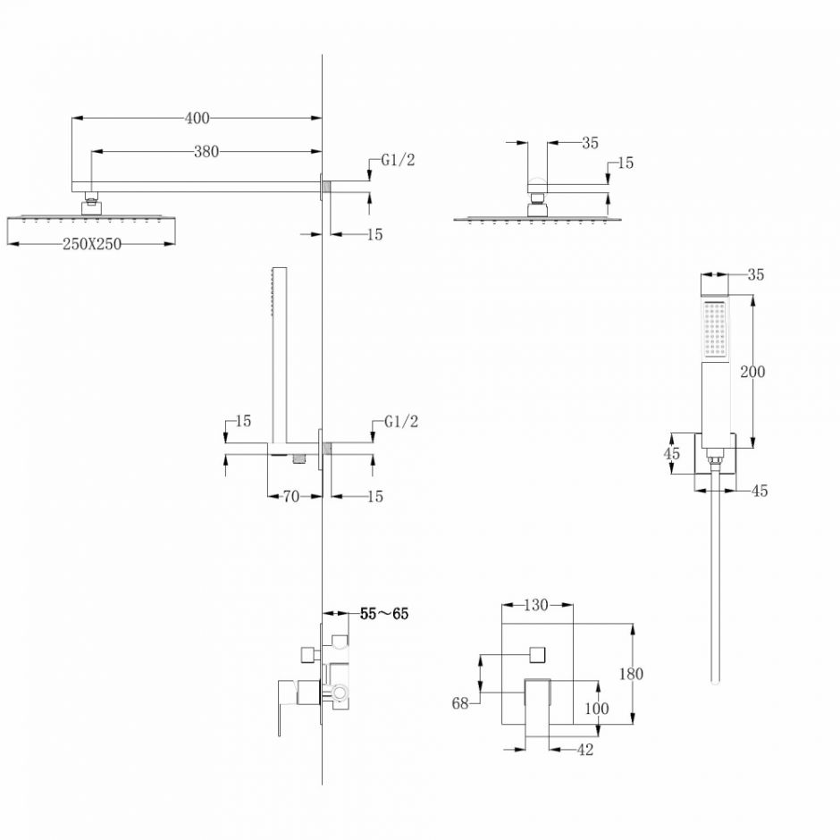 Душевая система ABBER Daheim AF8219NG скрытого монтажа без излива, никель ФОТО