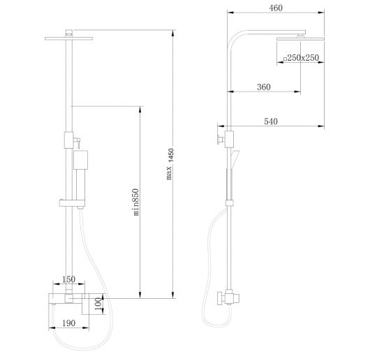 Душевая стойка ABBER Daheim AF8220BL без излива, черный матовый схема 2