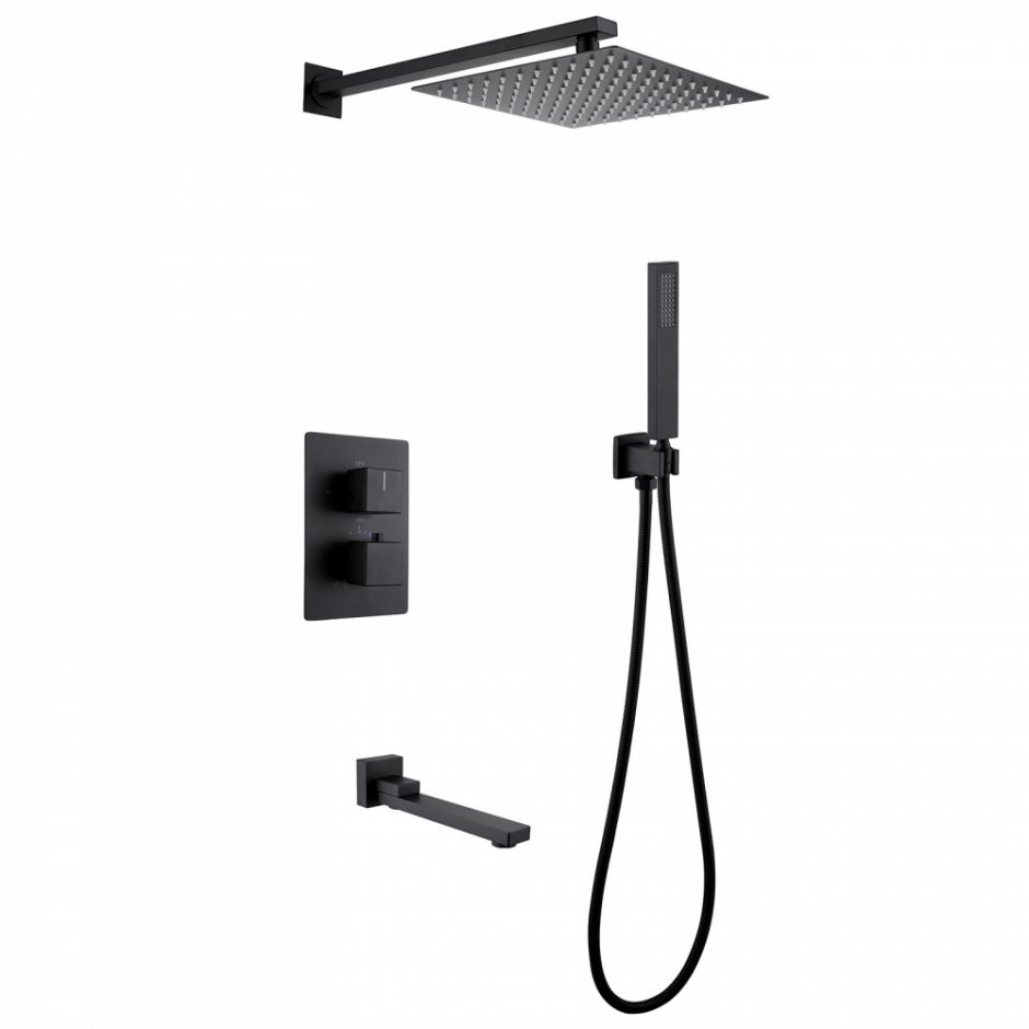 Изображение Душевая система ABBER Daheim AF8250B скрытого монтажа с изливом, термостат, черная матовая