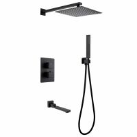 Душевая система ABBER Daheim AF8250B скрытого монтажа с изливом, термостат, черная матовая схема 1