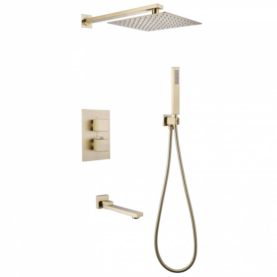 Изображение Душевая система ABBER Daheim AF8250G скрытого монтажа с изливом, термостат, золото матовое