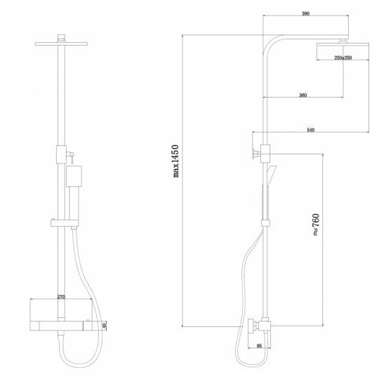Душевая стойка ABBER Daheim AF8260GL с термостатом без излива, золото матовое схема 2