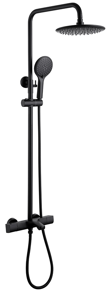 Душевая стойка ABBER Thermostat AF8516B с термостатом и изливом, черная матовая цена от 55 400 ₽ Фото Душевая стойка ABBER Thermostat AF8516B с термостатом и изливом, черная матовая