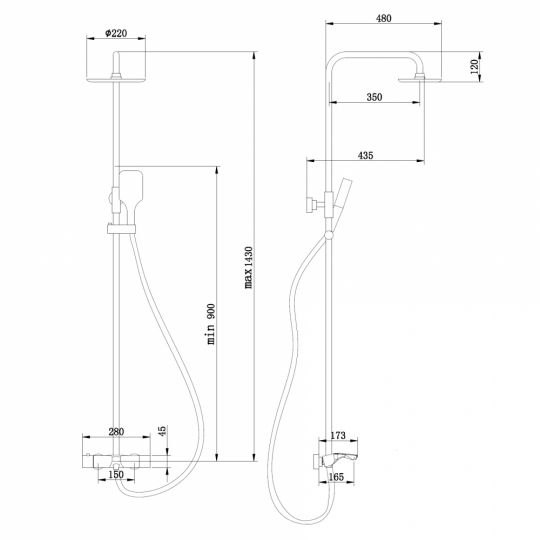 Душевая стойка ABBER Thermostat AF8516GL с термостатом и изливом, золото матовое схема 2 Душевая стойка ABBER Thermostat AF8516GL с термостатом и изливом, золото матовое схема 2