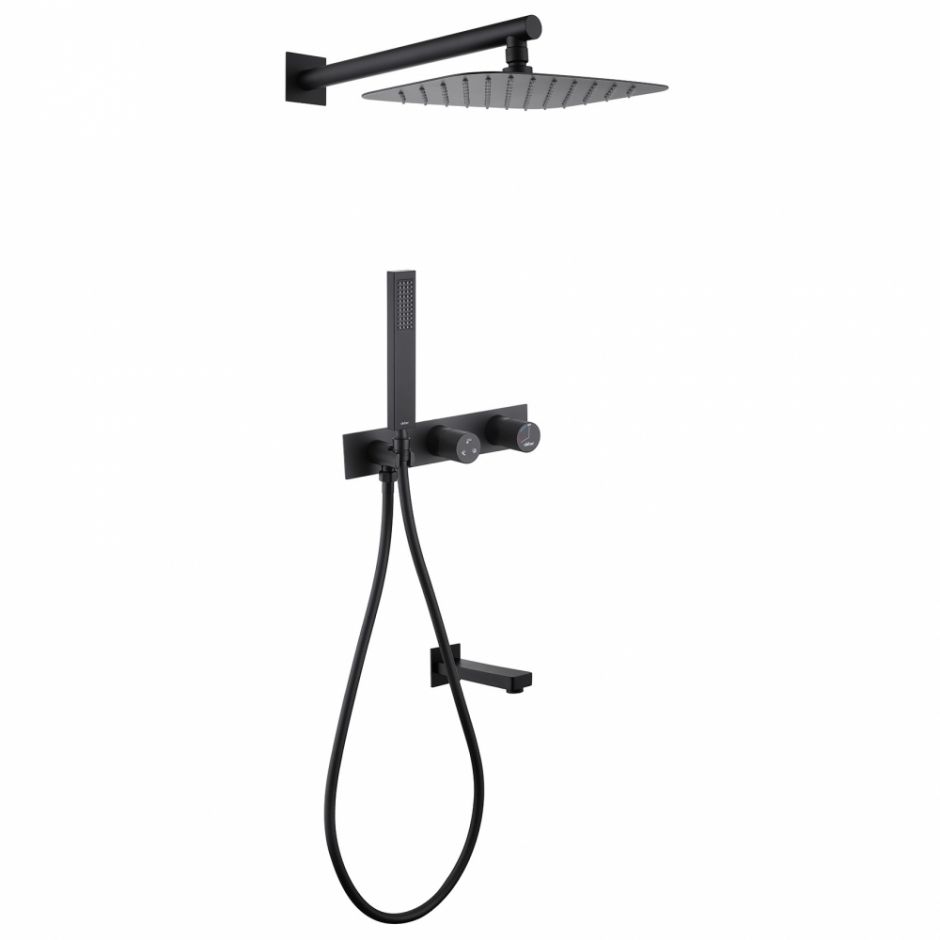 Изображение Душевая система ABBER Rund AF8717B скрытого монтажа с изливом, черная матовая