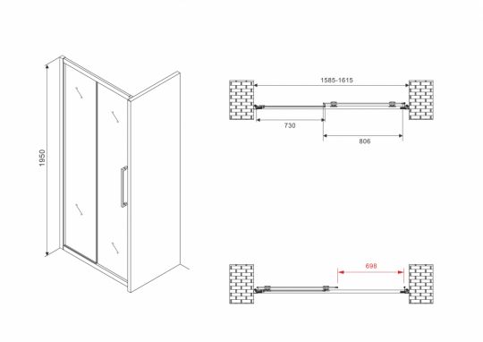 Душевая дверь ABBER Schwarzer Diamant AG30160H 160 см схема 2 Душевая дверь ABBER Schwarzer Diamant AG30160H 160 см схема 2