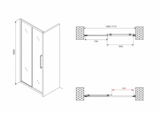 Душевая дверь ABBER Schwarzer Diamant AG30170BMH 170 см схема 2 Душевая дверь ABBER Schwarzer Diamant AG30170BMH 170 см схема 2