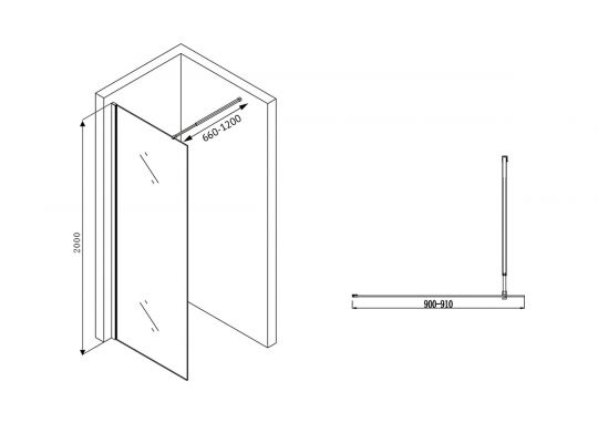 Душевая перегородка ABBER Immer Offen AG61090B схема 2
