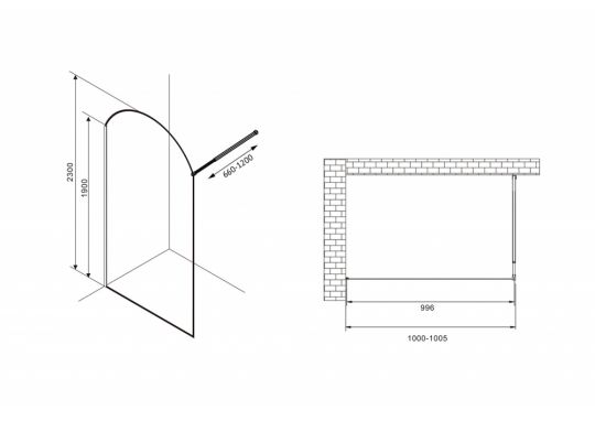 Душевая перегородка ABBER Immer Offen AG64100BN8 схема 2 Душевая перегородка ABBER Immer Offen AG64100BN8 схема 2