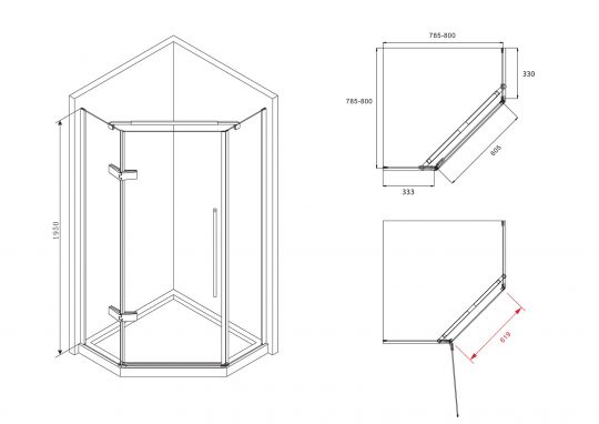 Душевой уголок ABBER Ewiges Wasser AG05080 80х80 см схема 2