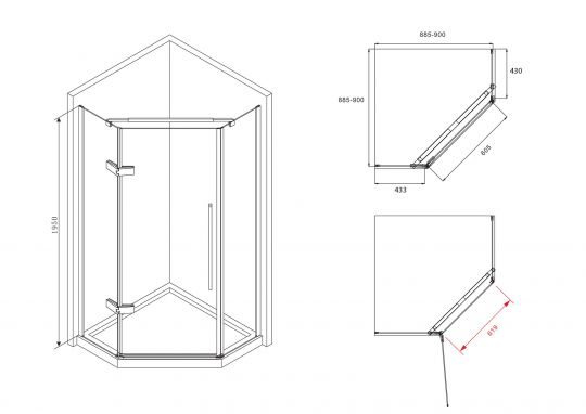 Душевой уголок ABBER Ewiges Wasser AG05090 90х90 см схема 2