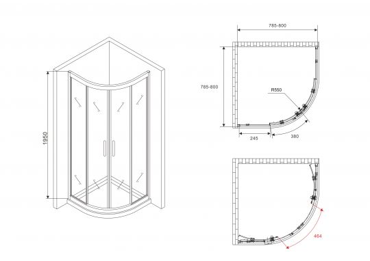 Душевой уголок ABBER Schwarzer Diamant AG01080B 80х80 см схема 2