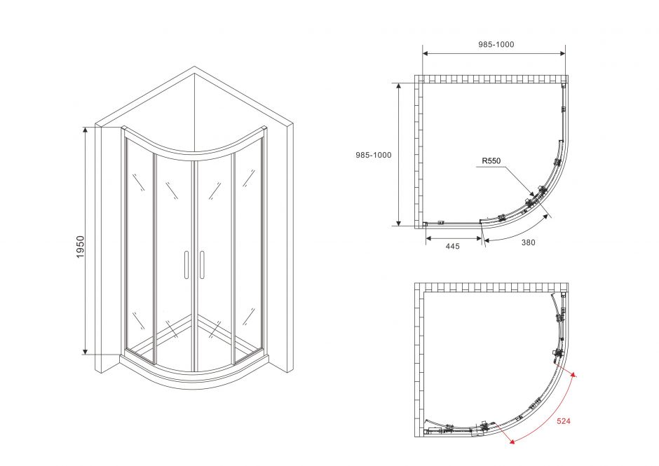 Душевой уголок ABBER Schwarzer Diamant AG01100 100х100 см ФОТО