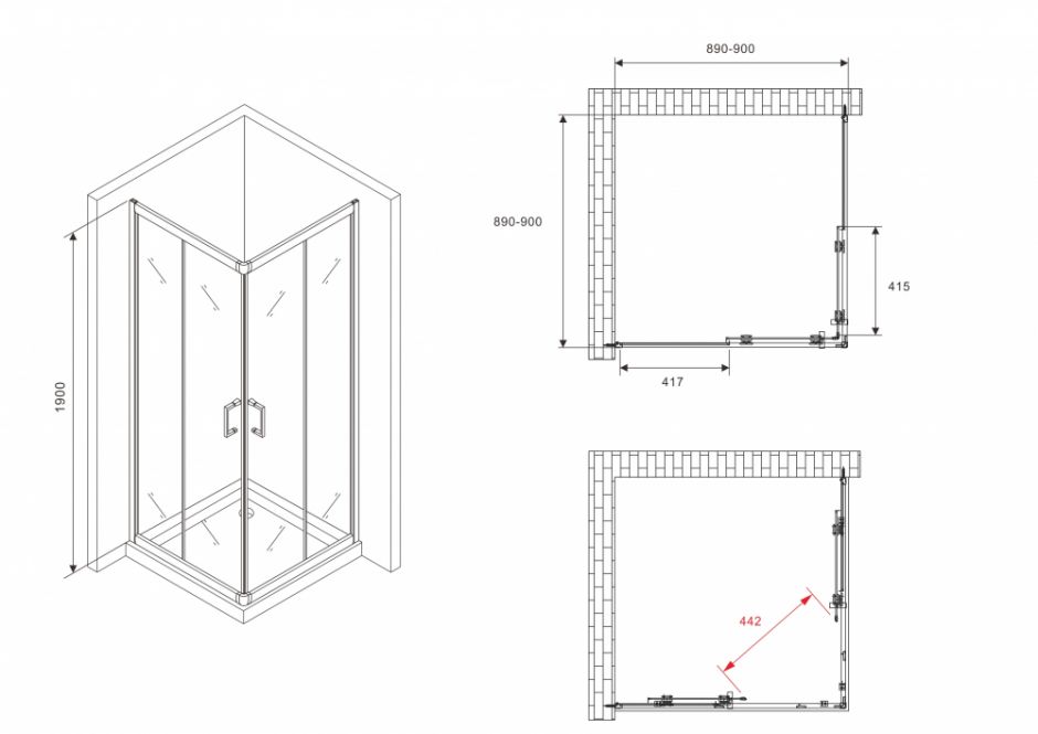 Душевой уголок ABBER Schwarzer Diamant AG020905 90х90 см ФОТО