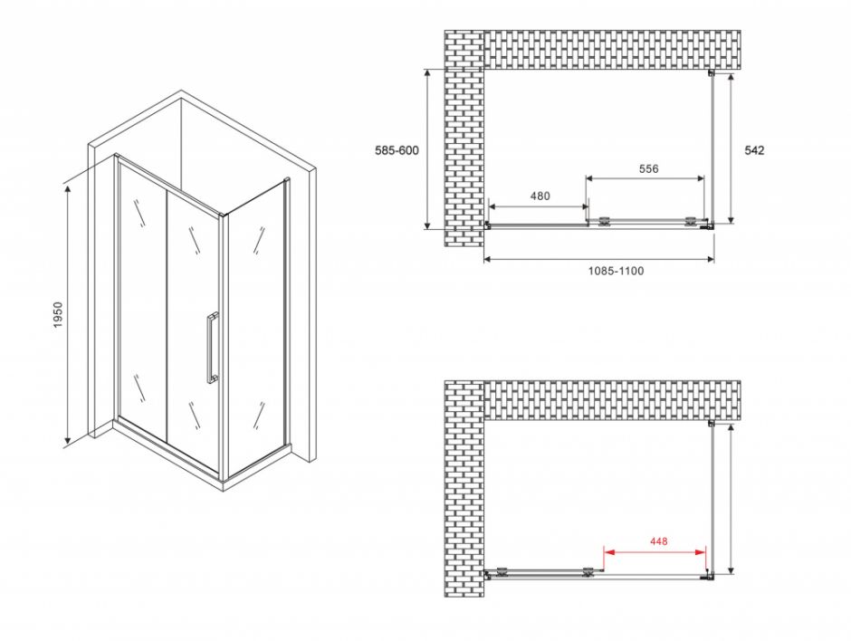 Душевой уголок ABBER Schwarzer Diamant AG30110MH-S60M 110х60 см ФОТО