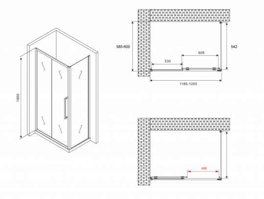 Душевой уголок ABBER Schwarzer Diamant AG30120BH-S60B 120х60 см схема 2