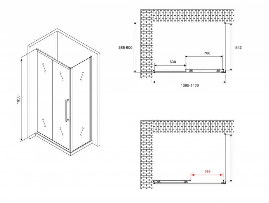 Душевой уголок ABBER Schwarzer Diamant AG30140H-S60 140х60 см ФОТО
