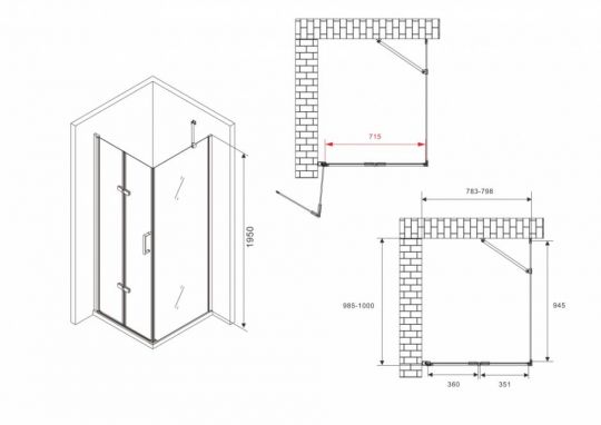 Душевой уголок ABBER Zart AG08080P-S101 80х100 см схема 2