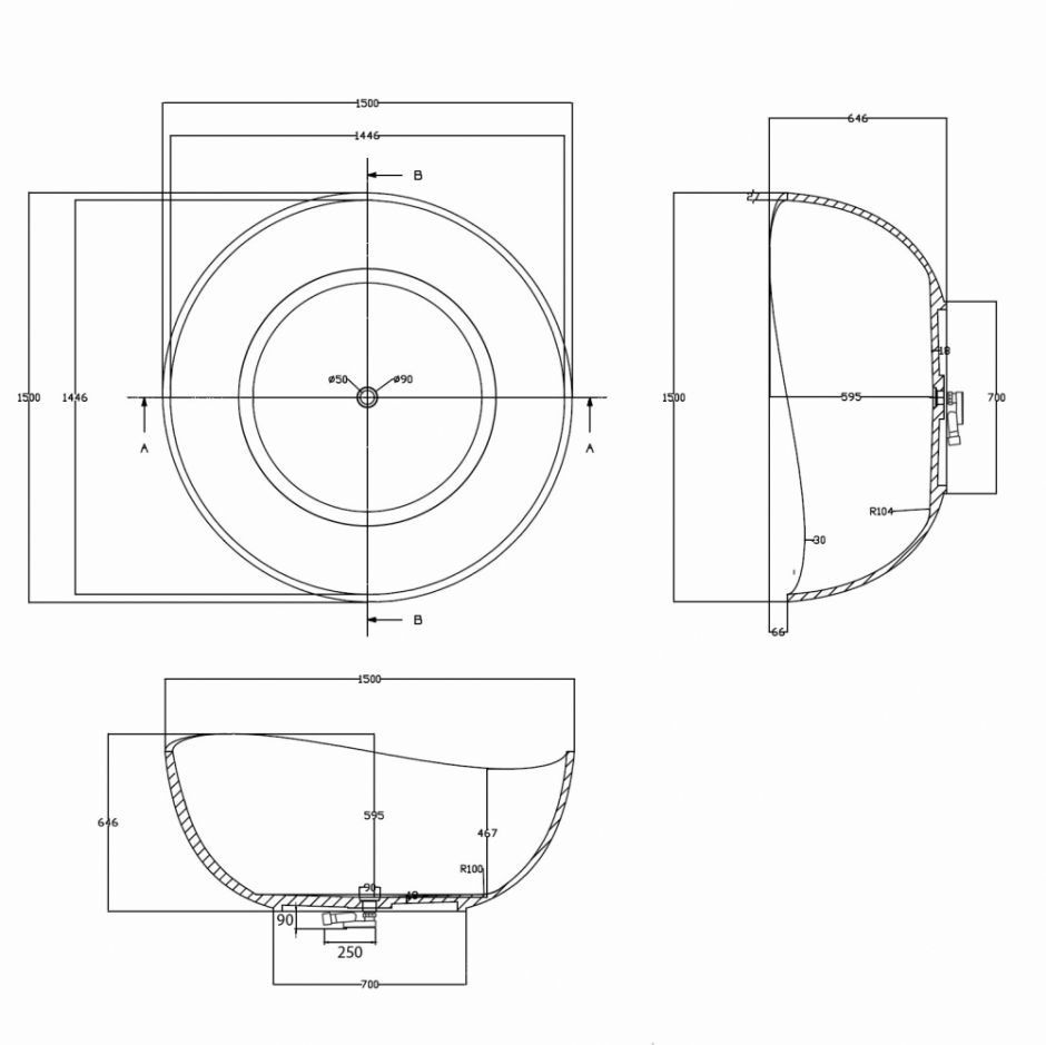 Прозрачная ванна ABBER Kristall AT9705Onyx черная ФОТО