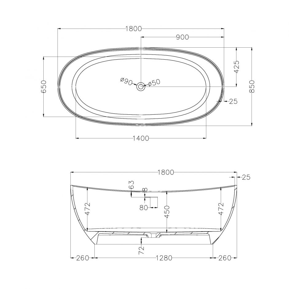 Ванна из искусственного камня ABBER Stein AS9615-1.8 белая матовая ФОТО