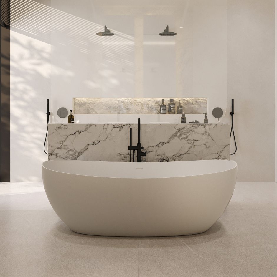 Изображение Ванна из искусственного камня ABBER Stein AS9615-1.6 белая матовая