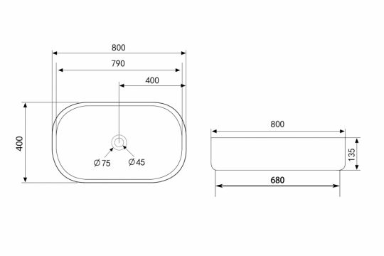 Раковина накладная ABBER Bequem AC2110MW белая матовая схема 2