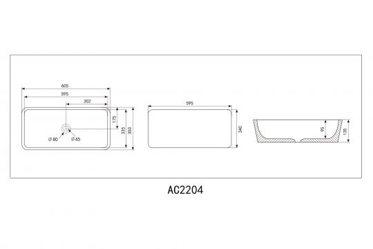 Раковина накладная ABBER Rechteck AC2204MW белая матовая схема 2