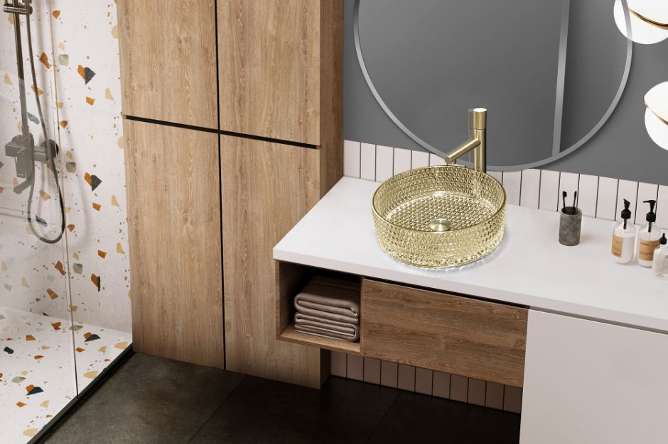 Раковина накладная стеклянная ABBER Glas AK2301GG золото ФОТО