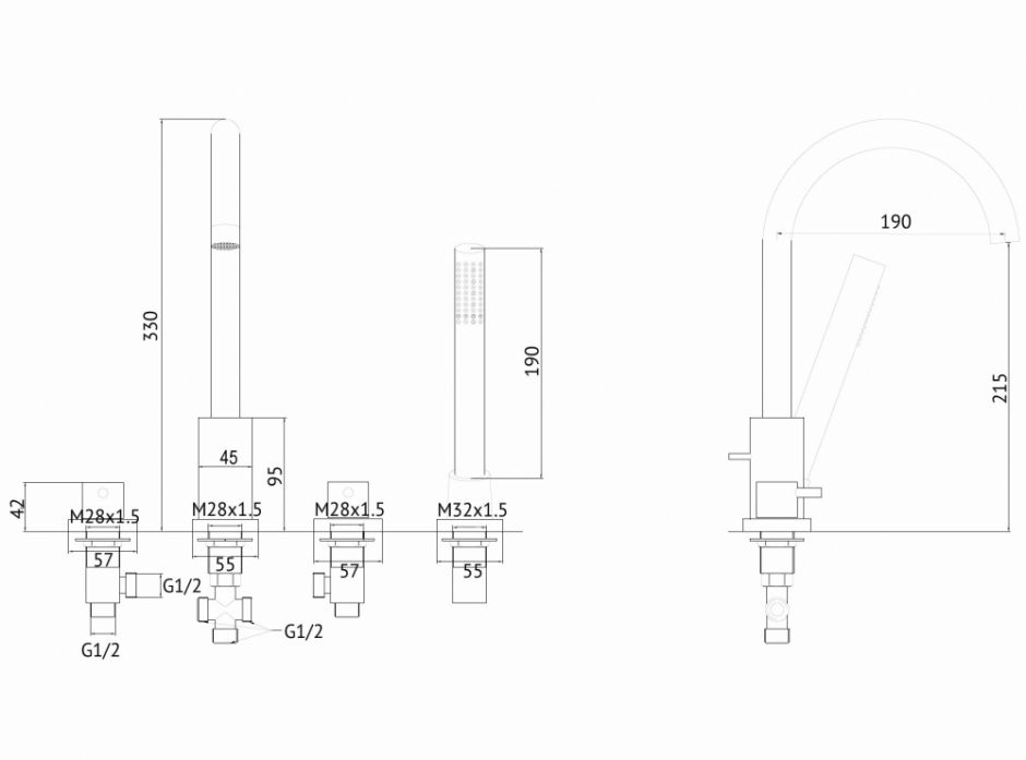 Смеситель ABBER Wasser Kreis AF8113G на борт ванны, золото матовое ФОТО