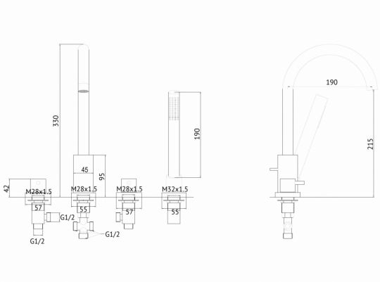 Смеситель ABBER Wasser Kreis AF8113G на борт ванны, золото матовое схема 2