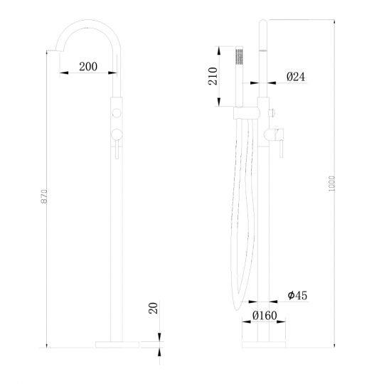 Смеситель ABBER Wasser Kreis AF8115G напольный для ванны, золото матовое схема 2