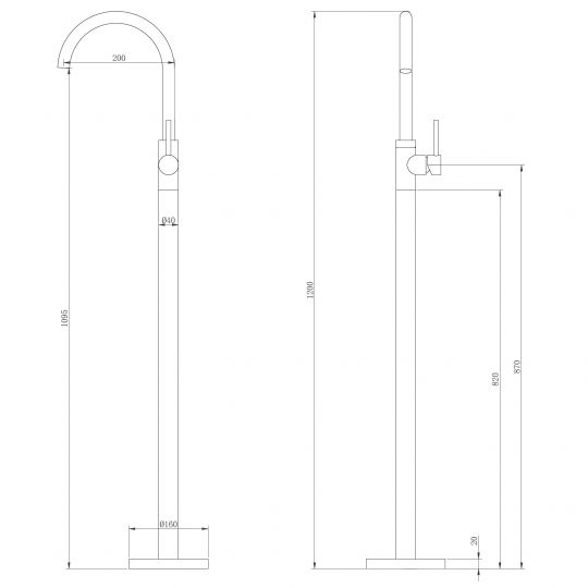 Смеситель ABBER Wasser Kreis AF8141G напольный для раковины, золото матовое схема 2