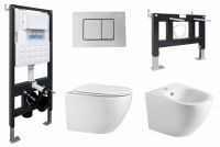 Комплект ABBER унитаз AC1100 белый с инсталляцией AC0105 и кнопкой AC0120 хром, биде AC1150 с инсталляцией AC0101P схема 1