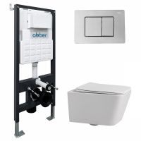 Комплект подвесной унитаз ABBER Rechteck AC1201 белый с инсталляцией AC0105 и кнопкой AC0120 хром схема 1