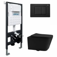 Комплект подвесной унитаз ABBER Rechteck AC1201MB черный матовый с инсталляцией AC0105 и кнопкой AC0120MB черный матовый схема 1