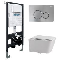 Комплект подвесной унитаз ABBER Rechteck AC1201 белый с инсталляцией AC0105 и кнопкой AC0121MCH матовый хром схема 1