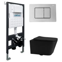 Комплект подвесной унитаз ABBER Rechteck AC1201MB черный матовый с инсталляцией AC0105 и кнопкой AC0120 хром схема 1