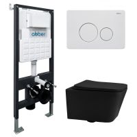 Комплект подвесной унитаз ABBER Rechteck AC1201MB черный матовый с инсталляцией AC0105 и кнопкой AC0121MW белая матовая схема 1