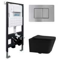 Комплект подвесной унитаз ABBER Rechteck AC1201MB черный матовый с инсталляцией AC0105 и кнопкой AC0120MCH матовый хром схема 1
