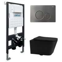 Комплект подвесной унитаз ABBER Rechteck AC1201MB черный матовый с инсталляцией AC0105 и кнопкой AC0121NG никель схема 1