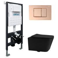 Комплект подвесной унитаз ABBER Rechteck AC1201MB черный матовый с инсталляцией AC0105 и кнопкой AC0120RG золото розовое схема 1