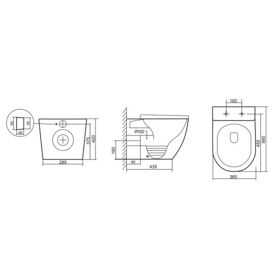 Унитаз ABBER Bequem AC1111TMW приставной белый матовый, безободковый, смыв торнадо схема 2 Унитаз ABBER Bequem AC1111TMW приставной белый матовый, безободковый, смыв торнадо схема 2