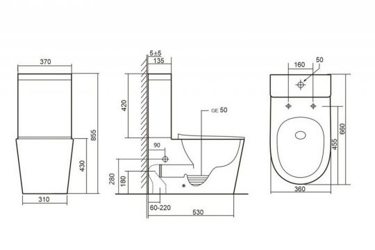 Унитаз ABBER Bequem AC1112T компакт белый, безободковый, смыв торнадо схема 2