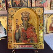 Владимир, князь 27х31 см (рукописная икона с холодными эмалями, сусальным золотом и чеканкой)
