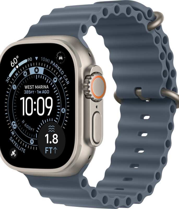 Apple Watch Ultra 3 49mm Titanium, Ocean Band Anchor Blue