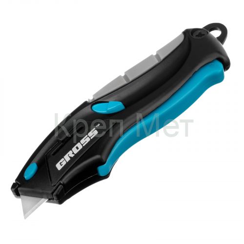 Нож ремонтно-монтажный мини, трехкомпонентная рукоятка, авто выброс, возврат лезвия, 100 мм, 2 запасных лезвия Gross